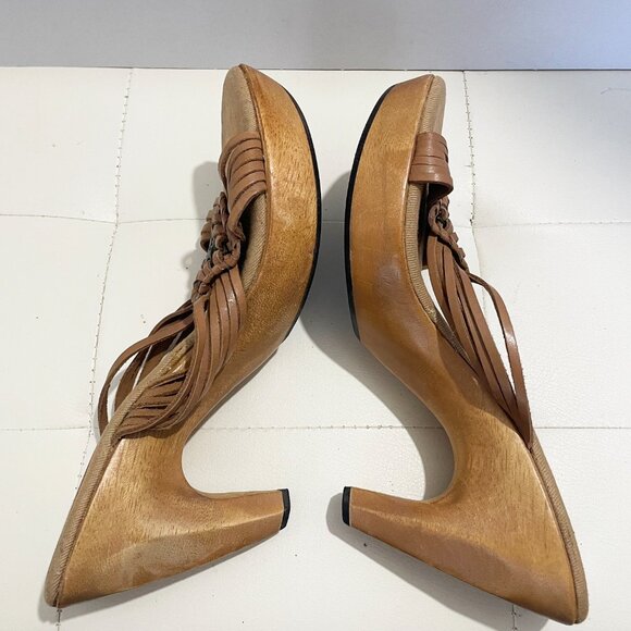 Nine West Women's Platform Y2K VTG Wooded High Heel Sandals Brown Size 10M - Picture 9 of 12
